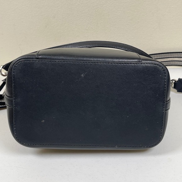 Michael Kors Eden Black Leather Bucket Bag Crossbody Adjustable Strap MK Charm - Picture 7 of 12